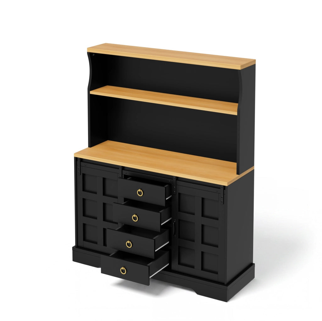 Credenza da cucina 120x40x150 cm con LED RGB, prese USB e 4 cassetti in MDF nero