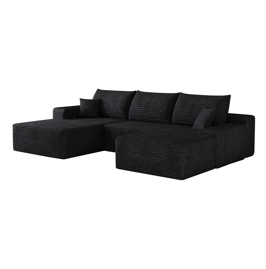 Divano modulare angolare senza braccioli 270 cm con chaise longue a L in tessuto di velluto a coste nero