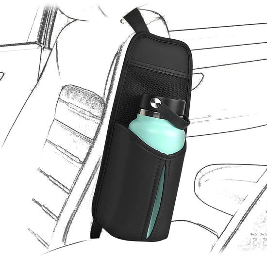 Sostegno per auto - Porta bottiglie - Tas di stoccaggio per grandi bottiglie - Nero - Adatto per bottiglie Owala - Ideale per viaggi in auto