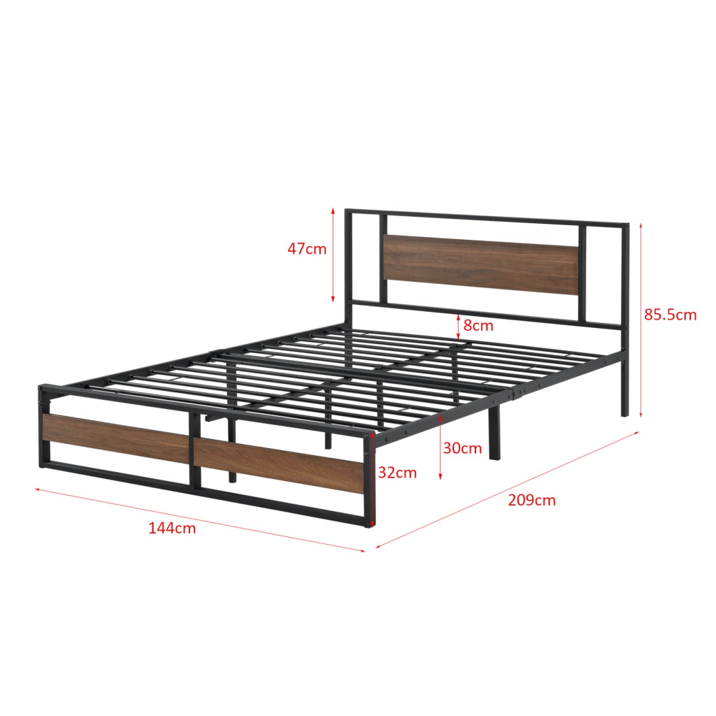 Struttura Letto Francese Villach in Acciaio 140 x 200 cm - Nero/Effetto Noce [en.casa]