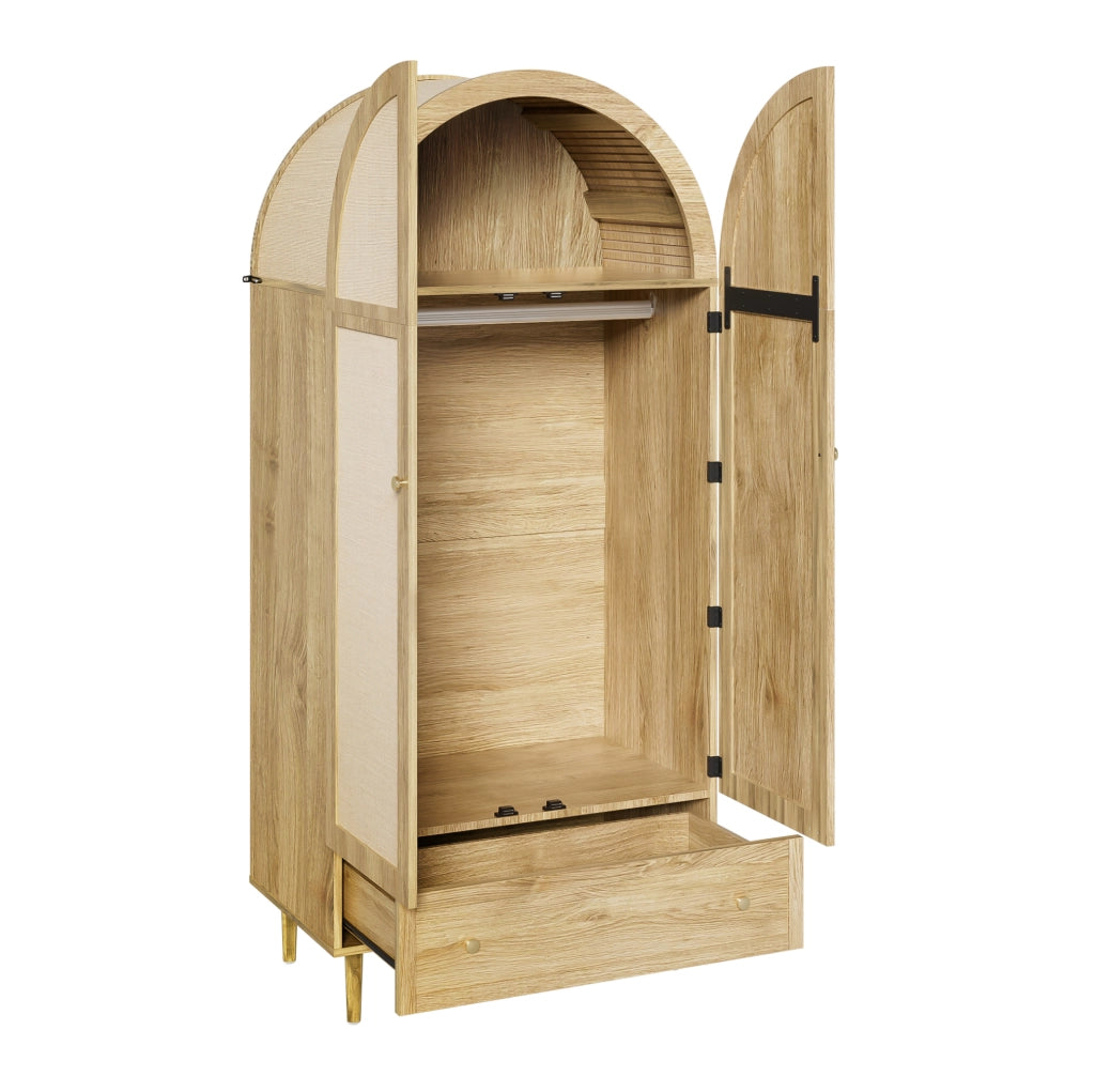 Armadio con Ante in Legno con Rivestimento in Lino, Cassetti e Ampio Spazio, Guardaroba per Camera da Letto 79x50x175 cm, Design Moderno in Rovere