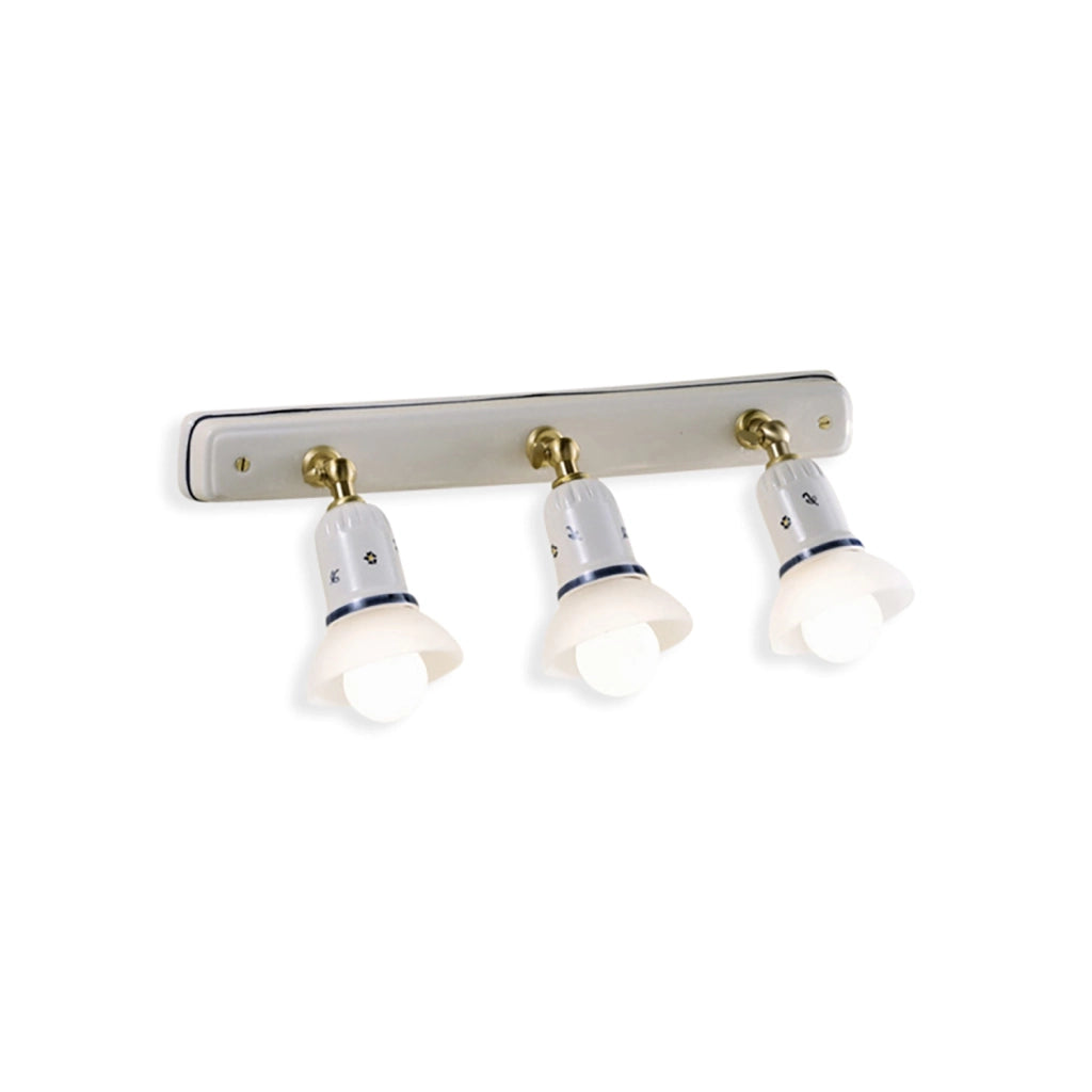Applique Classica Savona Ceramica E Ottone Satinato Decorato 3 Luci E14