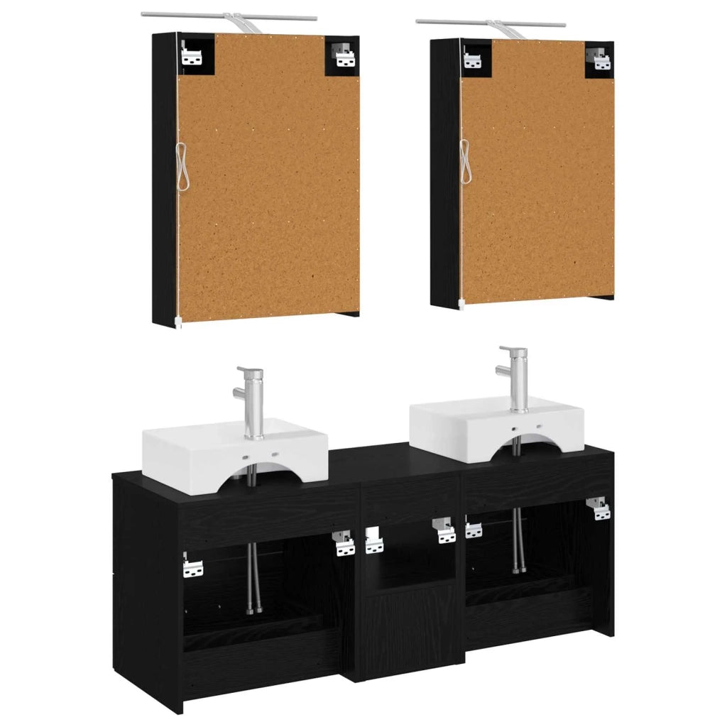 Set di mobili per il bagno 5 pz Rovere Nero 3406792