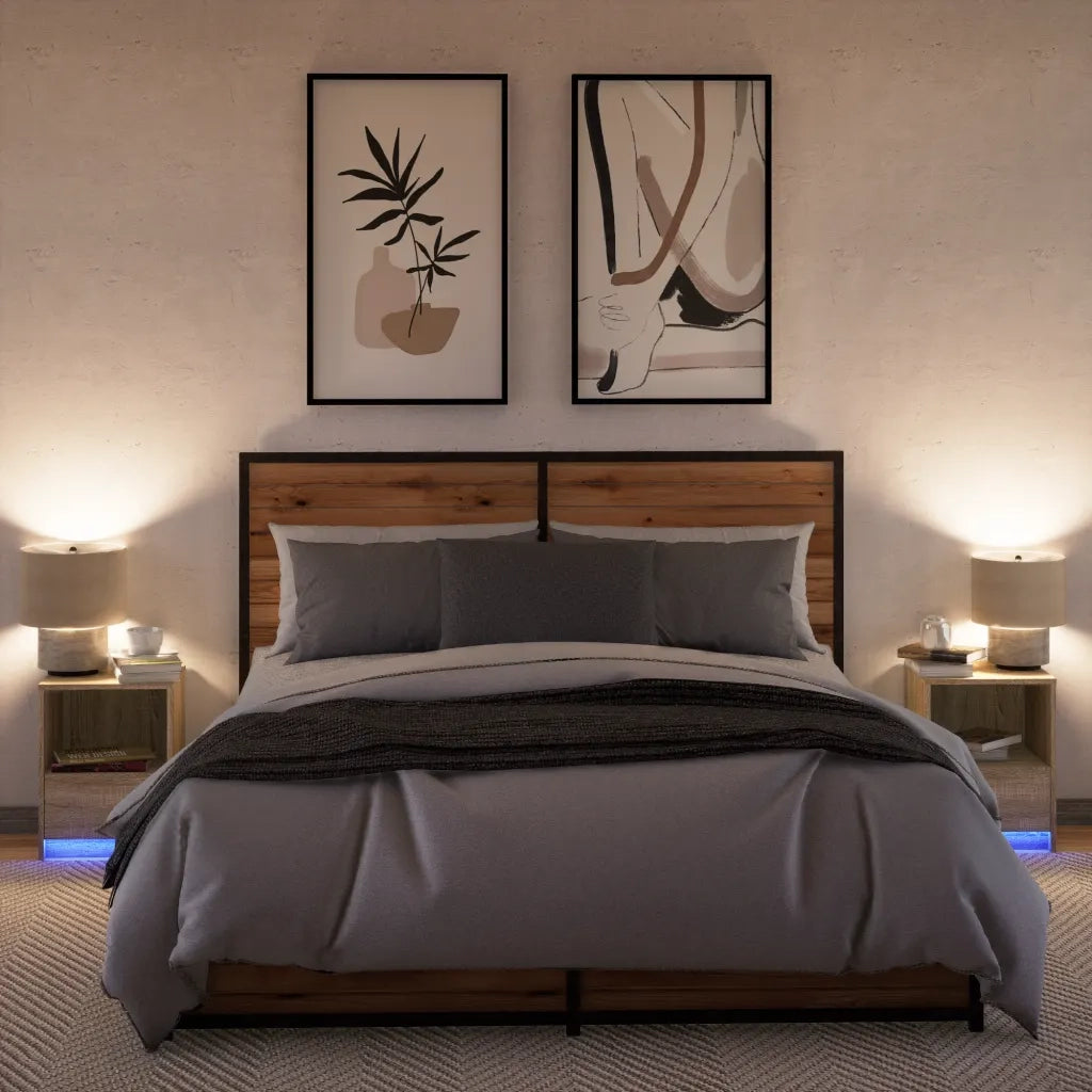 Comodini con Luci LED 2pz-Set di 2 Tavolino da notte Rovere Sonoma in Legno Multistrato 588525