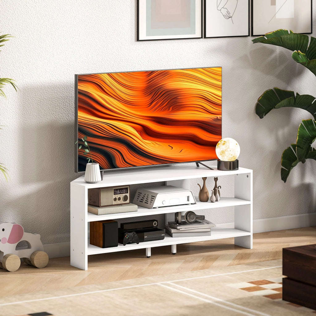 Mobile TV Angolare in Legno con 2 Ripiani Aperti per TV fino a 47 Pollici ¨C zephmum ¨C Bianco 110x36x45 cm