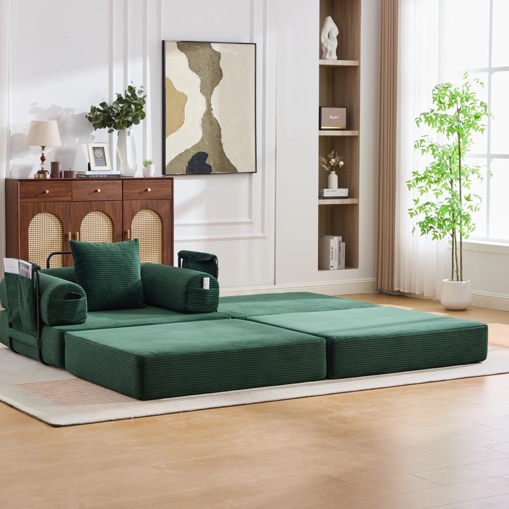 Poltrona in Cord con Poggiapiedi e Struttura Metallica Stabile, Design Ergonomico con Imbottitura Spessa e Tasca Laterale