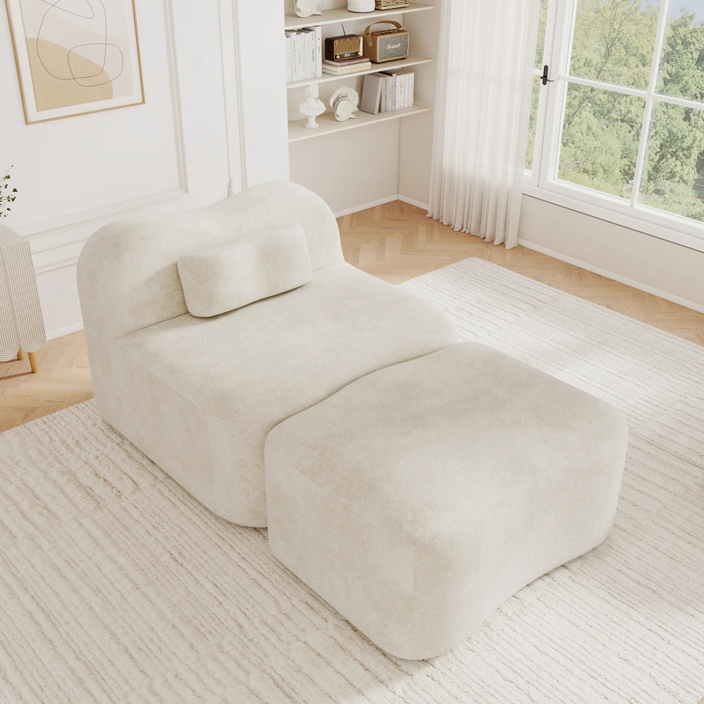 Divano modulare con pouf 96.0x167.0x70.0 cm senza telaio a onde in velluto beige