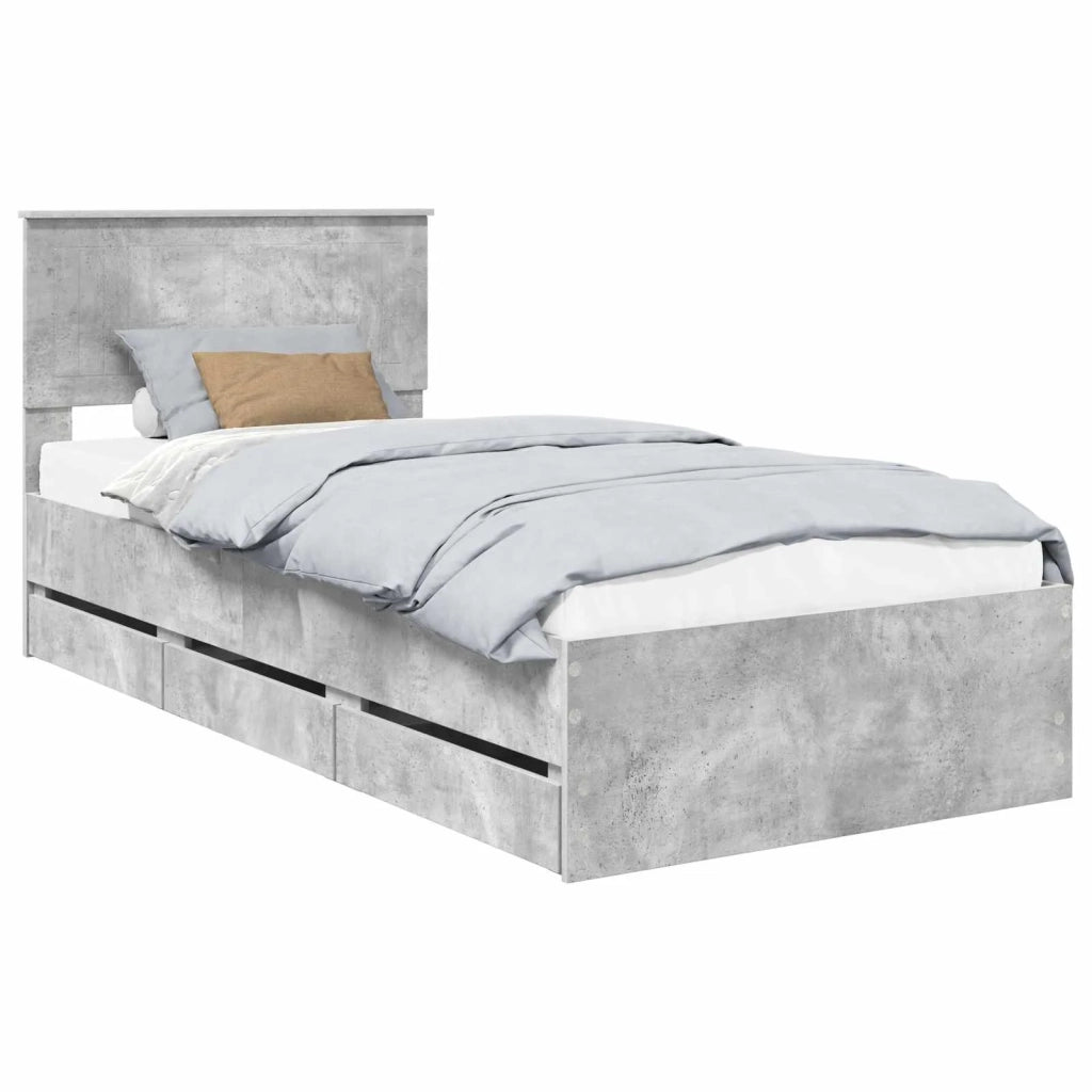 Struttura del letto con cassetto-Giroletto con contenitore-Rete del Letto Grigio cemento 90 x 200 cm 445599