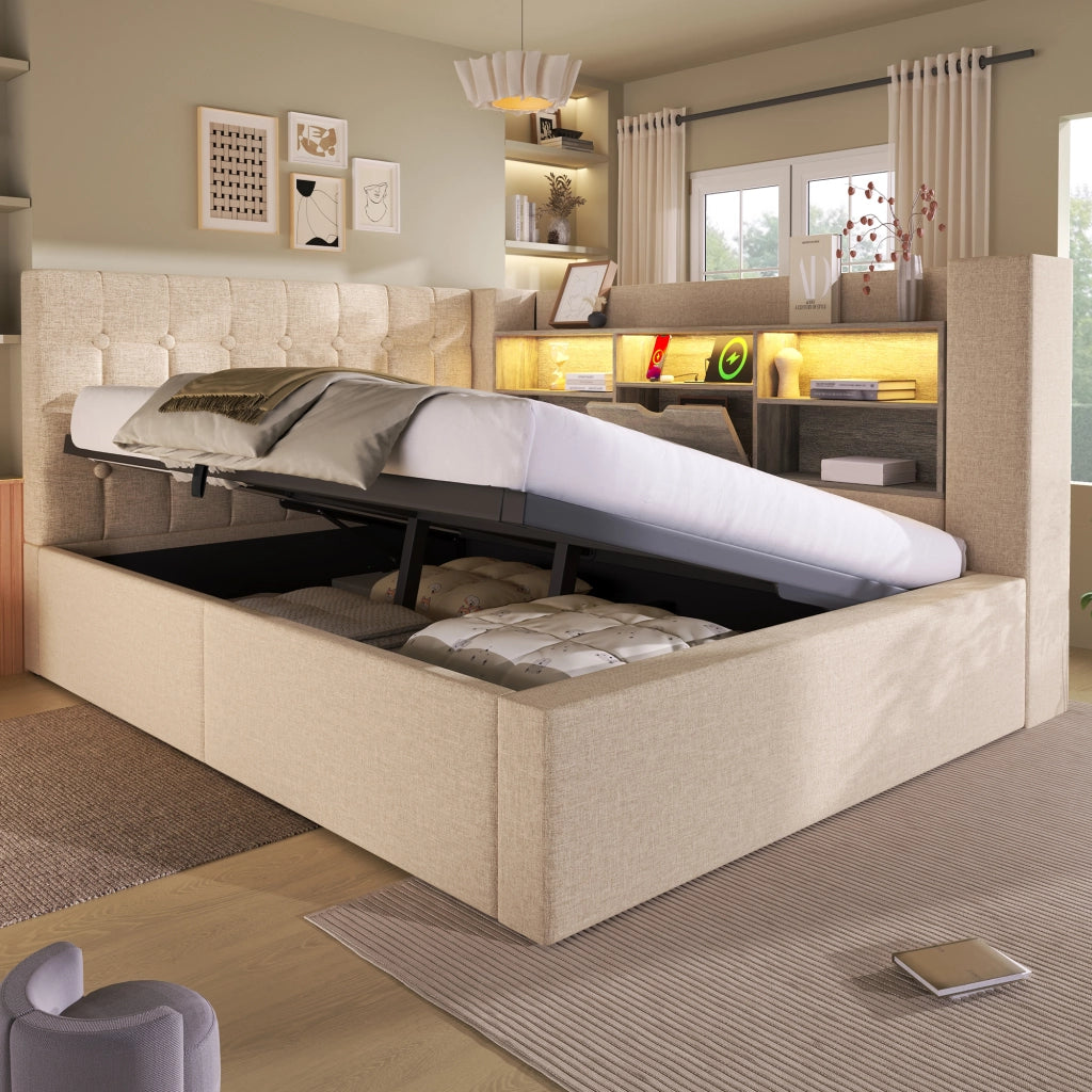letto imbottito lino beige 140x200 cm
