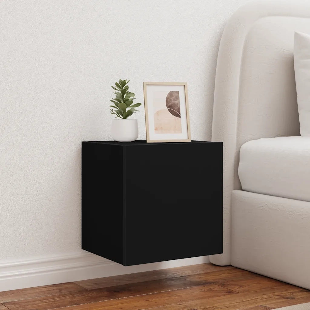 Mobile TV a Parete con Luci LED-Mobile TV a Muro Nero 40,5x35x40 cm