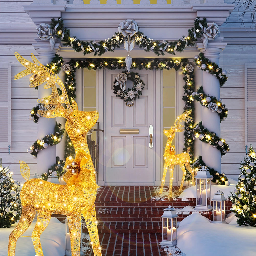 Renna Natalizia con Slitta Luminosa per Esterno 8 Funzioni Bianco Caldo Natale