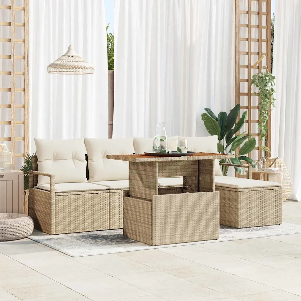 Set da Pranzo per Giardino con cuscino 6 pcs Beige e Crema