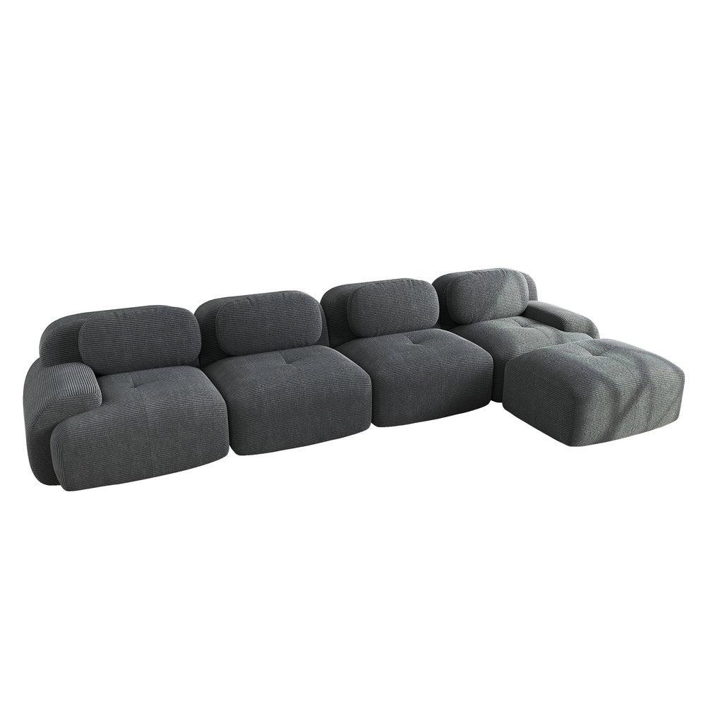 Divano angolare 4 posti con chaise longue ¨C Minimal ¨C grigio tessuto imbottito braccioli larghi
