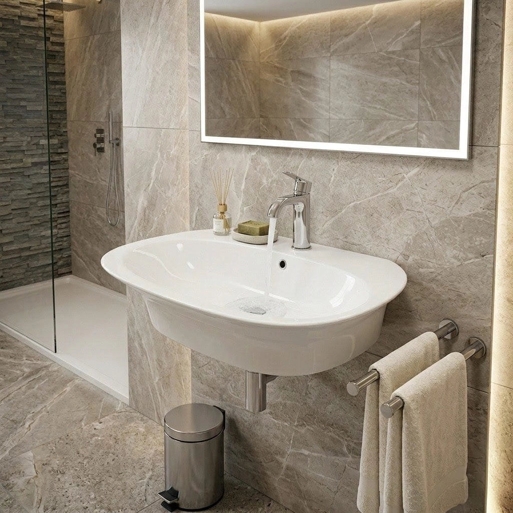 Lavabo sospeso in ceramica bianco cm 50 con foro rubinetto Sensation - Rak Ceramics