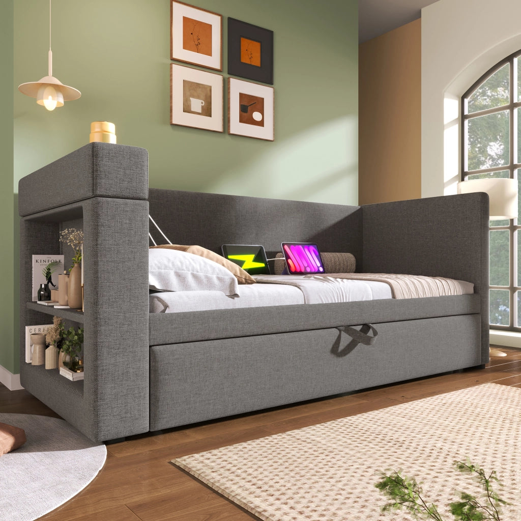 daybett imbottito cotone lino grigio 90 x 190 cm
