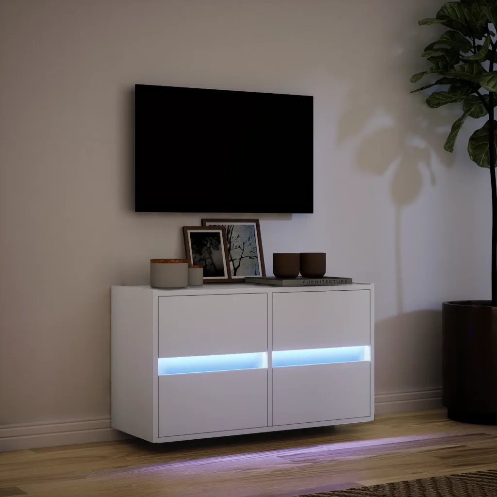 Mobile TV a Parete | Armadietto TV | Mobile Porta TV con Luci LED Bianco 80x31x45 cm