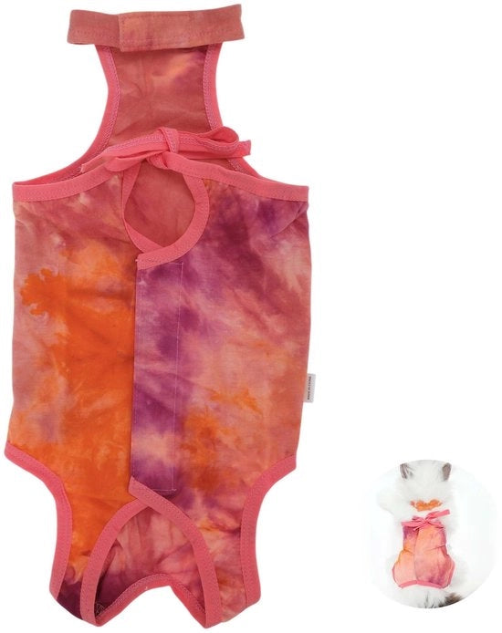 Kit di recupero per gatti - abbigliamento post operatorio - overall respirabile in cotone - forma adattabile - disegno batik - overall per gatti