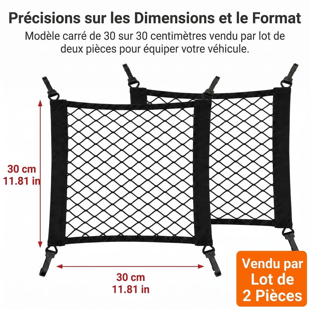Rete elastica per bagagliaio auto 2 pezzi 30x30 cm per fissaggio bagagli e carico