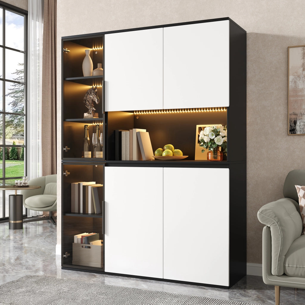 ARMADIO Vetrina 120x40x160 cm MDF Bianco e Nero con LED