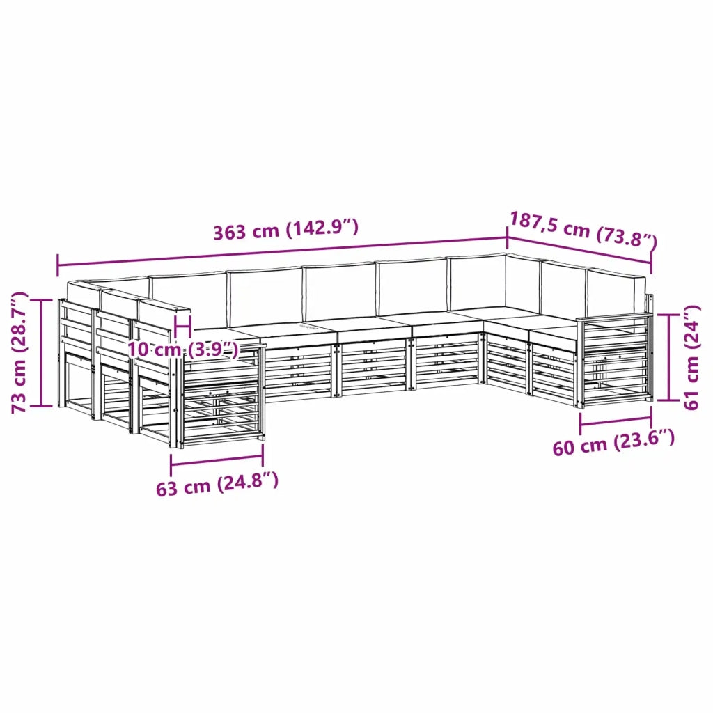 Set divano sezionale 10 pcs Grigio Naturale e Chiaro 3375571