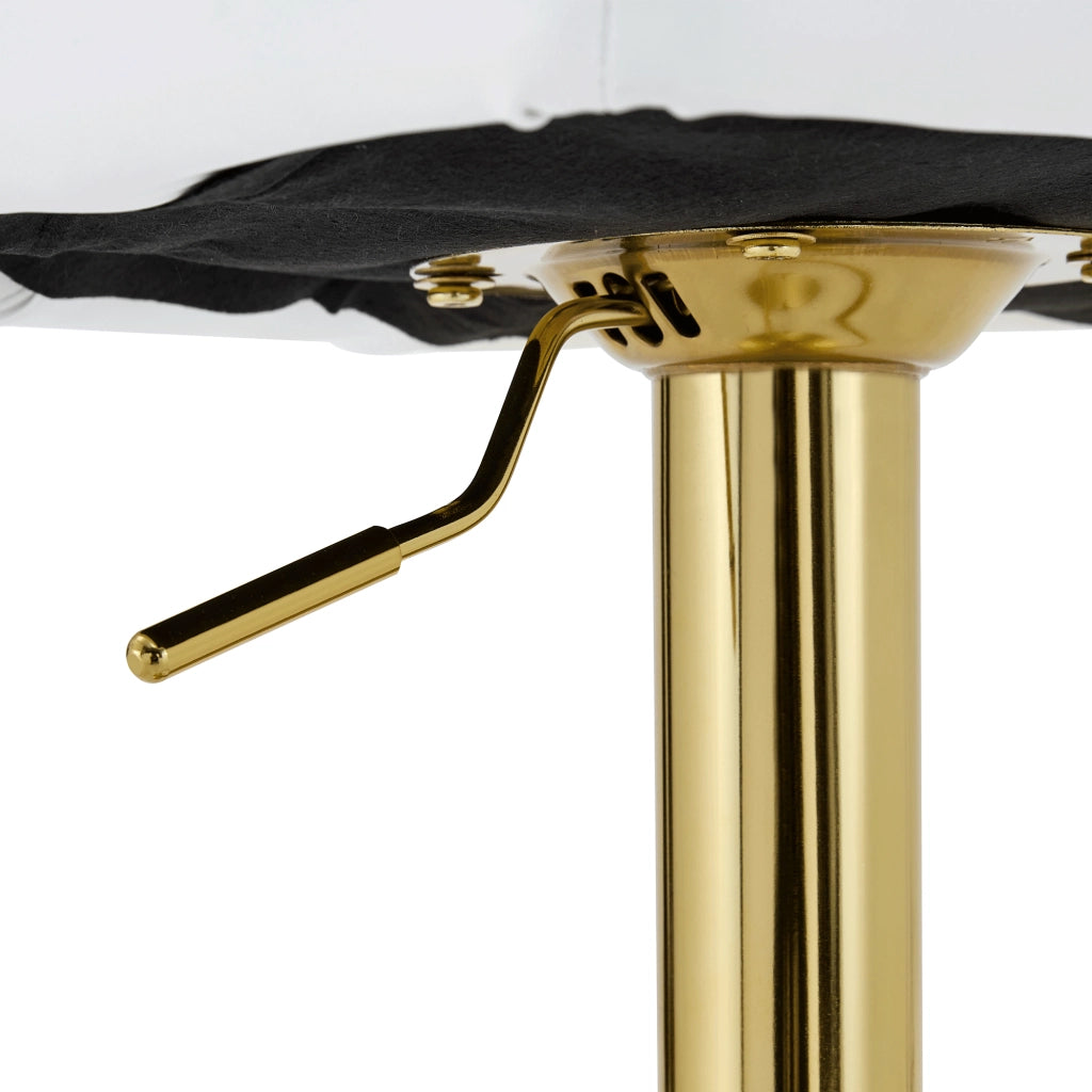 Sgabello da bar 52x45x93-114 cm regolabile in altezza e girevole a 360°; in PU e metallo; bianco e oro