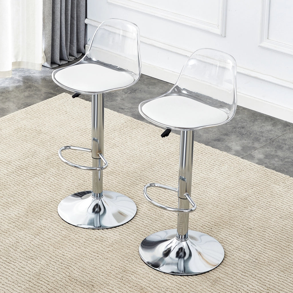 Sgabello da bar set da 2 con altezza regolabile e seduta girevole, in metallo e plastica, Bianco e argento