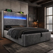 Letto singolo idraulico con testiera alta, LED e porte USB/Type-C