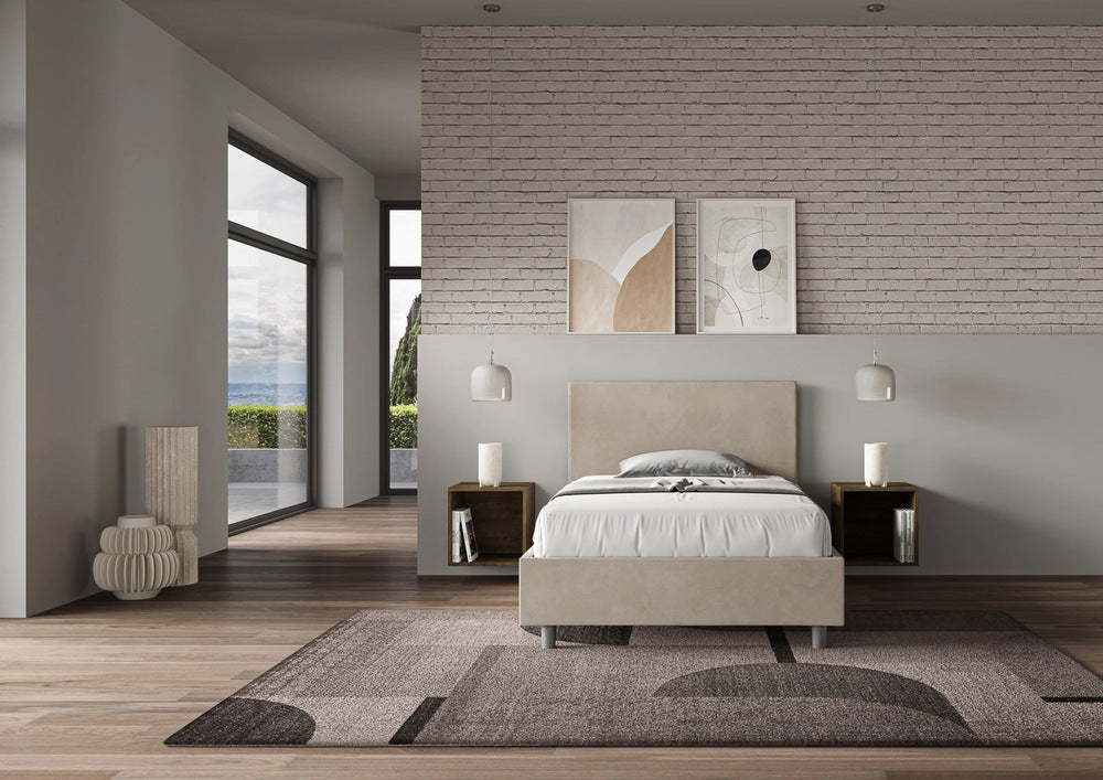 Letto 1 Piazza e Mezzo 120x210 cm con Rete e Contenitore Adele Sabbia