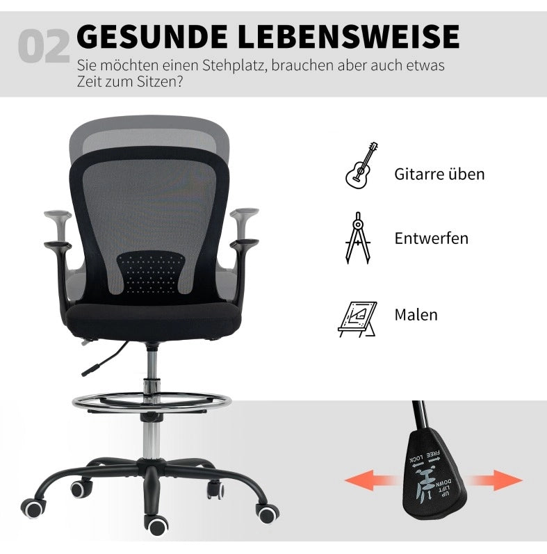 Sedia da Ufficio Regolabile con Poggiapiedi e Supporto Lombare, 62x59x99-119 cm, Nero