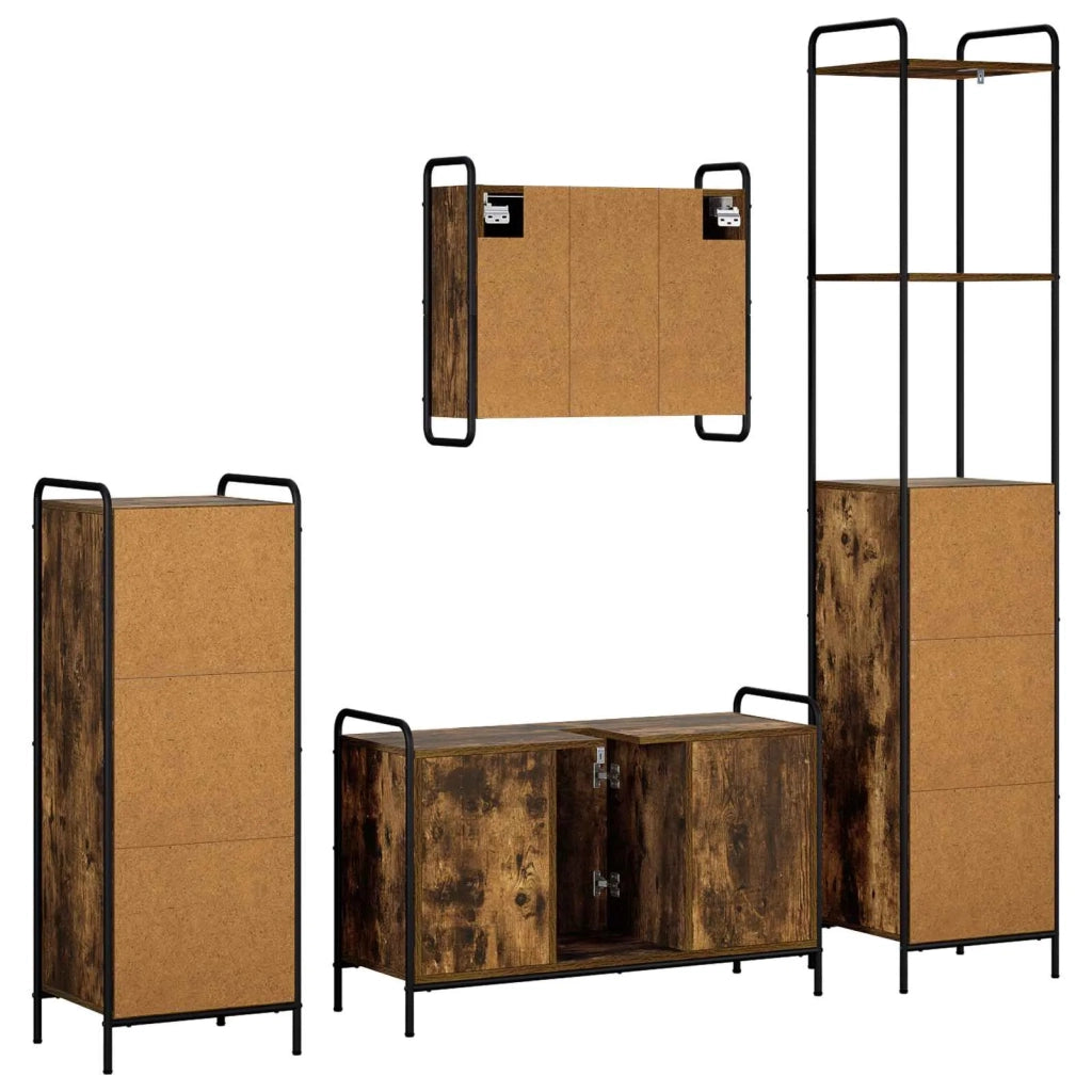 Set di Armadi da Bagno 4 pz Rovere Fumo 40 x 36 x 200,5 cm 3444683