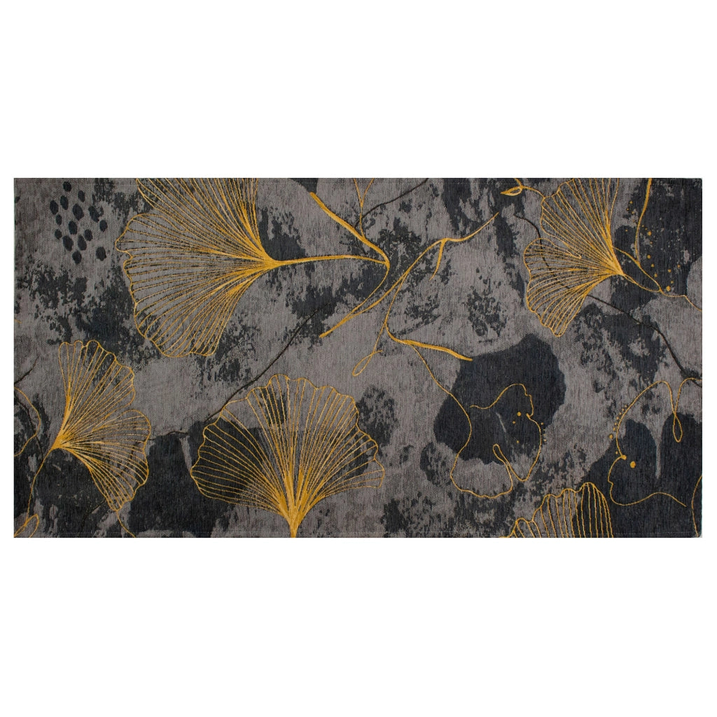 Tappeto Arredo Moderno Morbido in Ciniglia Ingresso Antiscivolo Prodotto Italiano  Soggiorno Camera Salotto Disegni Piazzati Cotone Varie Misure Grande Ginko/Antracite - 140x200 cm