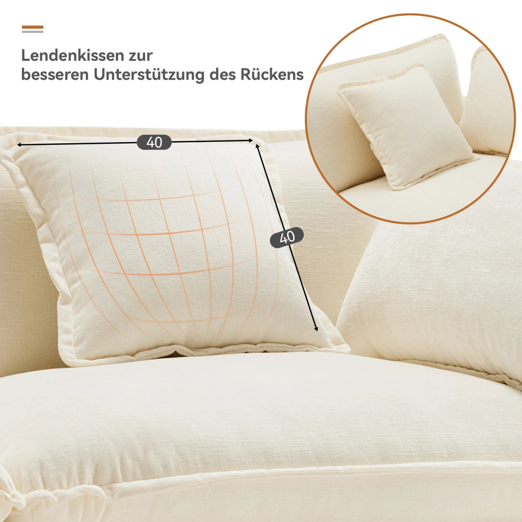 Divano angolare 3 sedili 283 x 147 x 84 cm; forma a L; poggiapiedi; tessuto ciniglia; beige