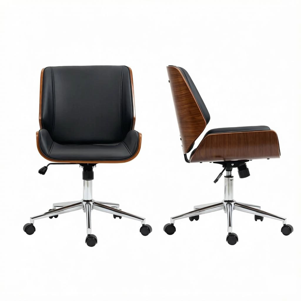 Sedia da ufficio ergonomica nera e marrone scuro, girevole e regolabile