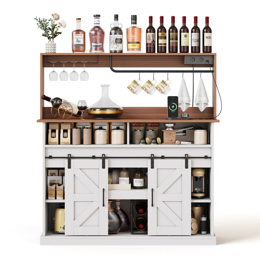 Mobile bar caffè 120 cm con prese USB; portabicchieri e ante scorrevoli HOMVRA