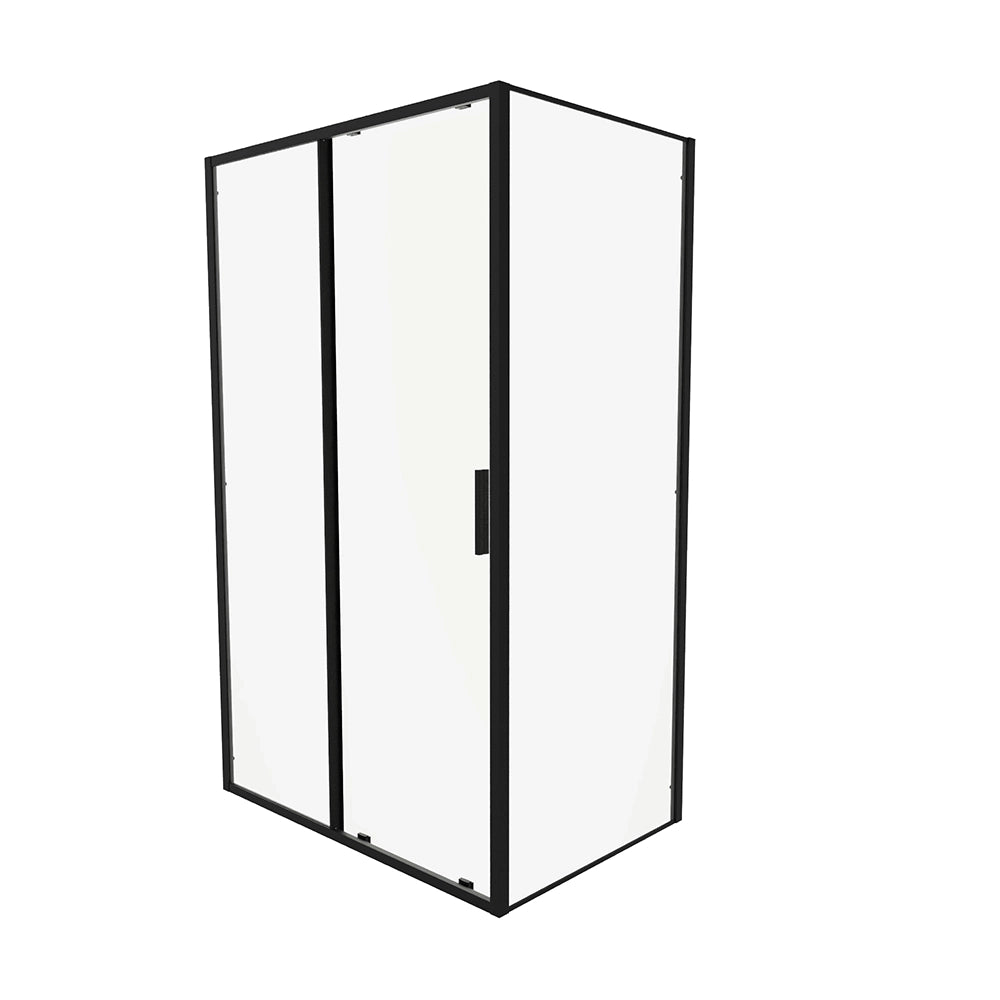 Box doccia slim 90x140cm con porta scorrevole e parete fissa profili nero opaco e vetro 6mm trasparente h190| Portofino