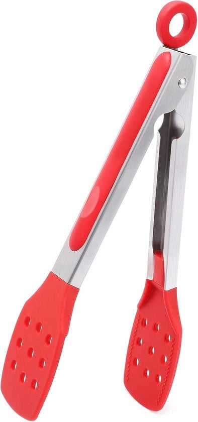Tang per cucina resistente al calore - cucchiaio per cucina con punte in silicone - 1 pezzo - rosso - 23 cm