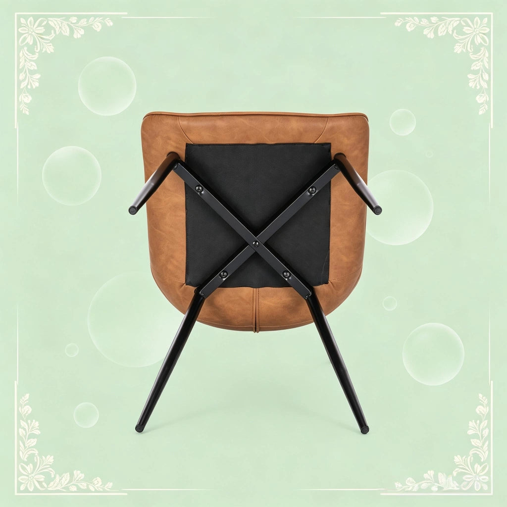Sedia da sala da pranzo coppia di 2 con schienale ergonomico curvo e gambe in metallo, similpelle marrone chiaro