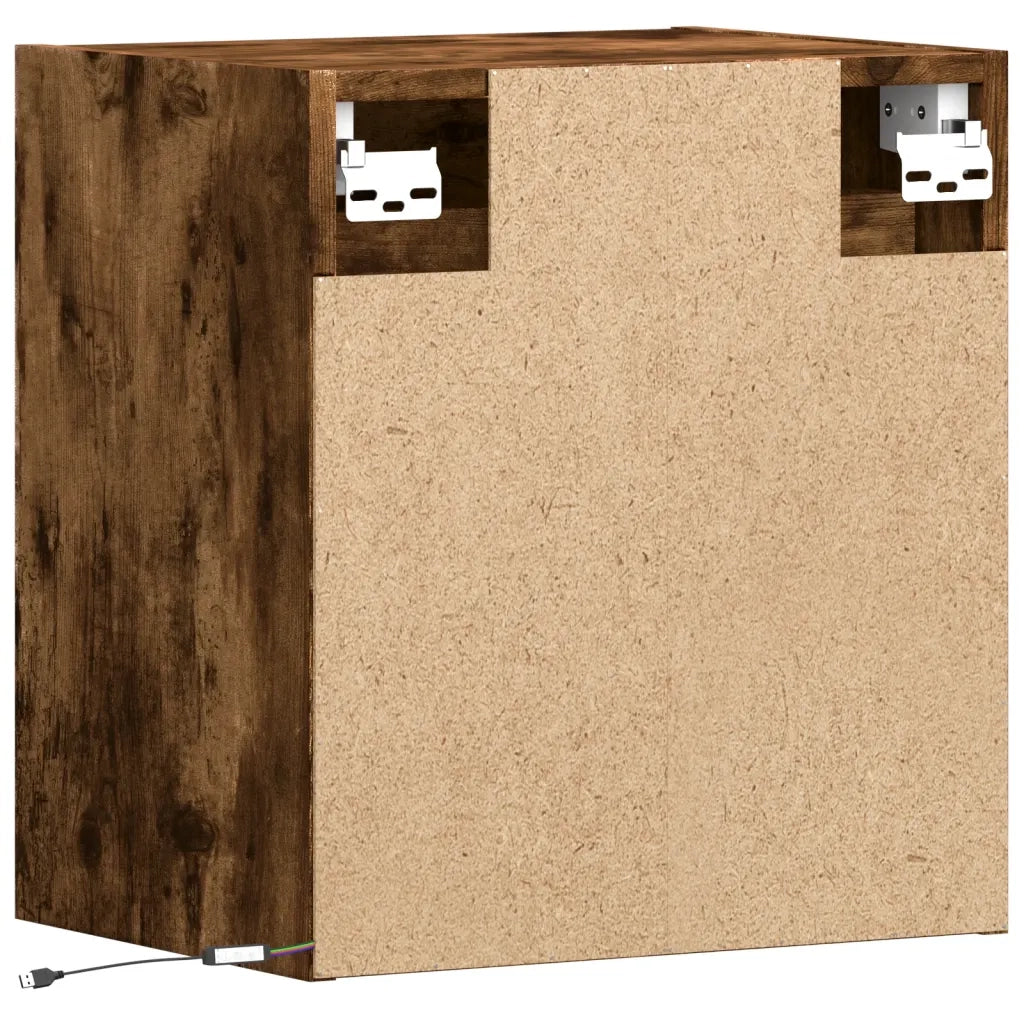 Comodino | Armadio da Notte | Mobiletto da notte a Parete con luci LED Rovere Fumo