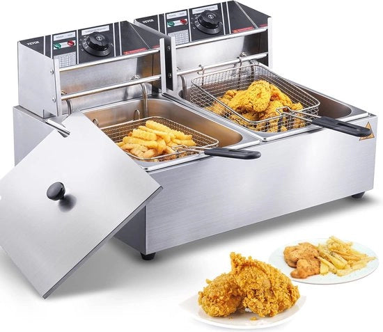 Friteuse elettrica 8,6 L con cassetta doppia e termostato integrato - Ideale per cucina e feste