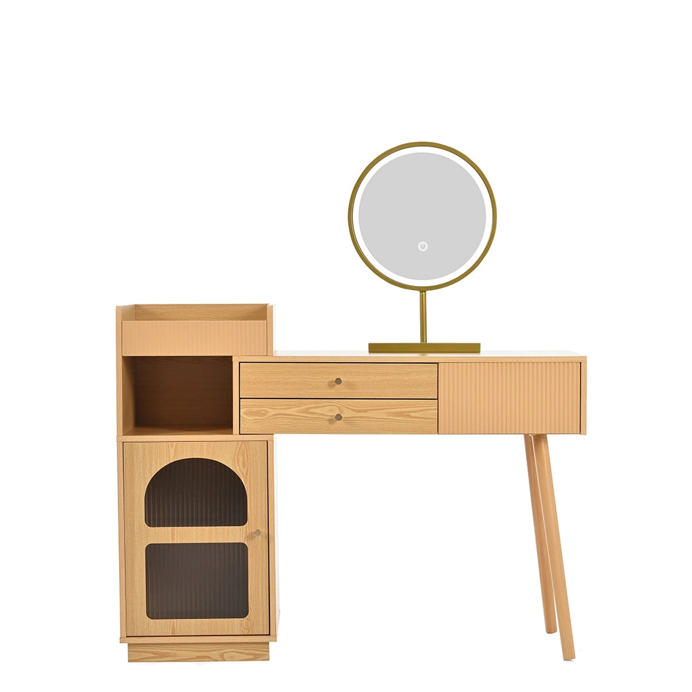 Coiffeuse con specchio LED e illuminazione 3 colori - Xylo - L120/H90/P40 cm - Legno