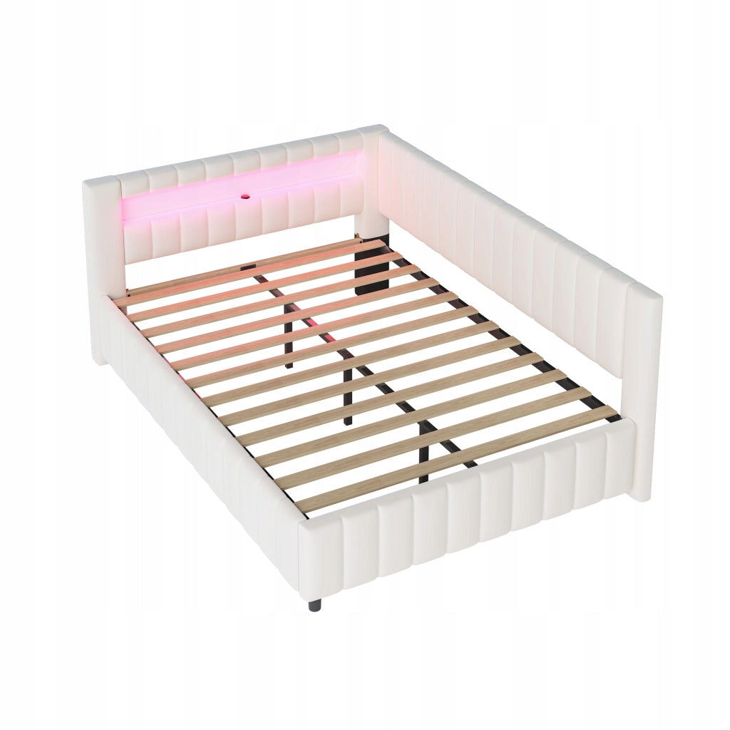Letto imbottito con LED e USB - Xylo - 140x200 - Beige