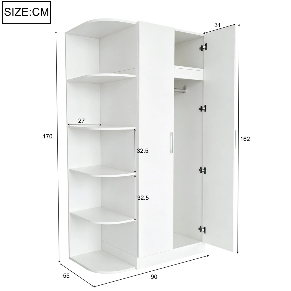 Armadio ULEVR 90x55x170 cm a 2 ante con ripiani e cassetti, MDF bianco
