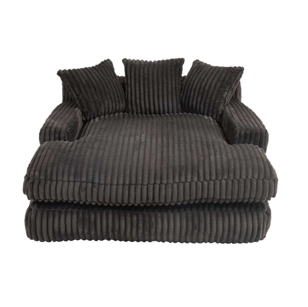 Chaise longue in corduroy 125x155x63 cm con 3 cuscini; nero