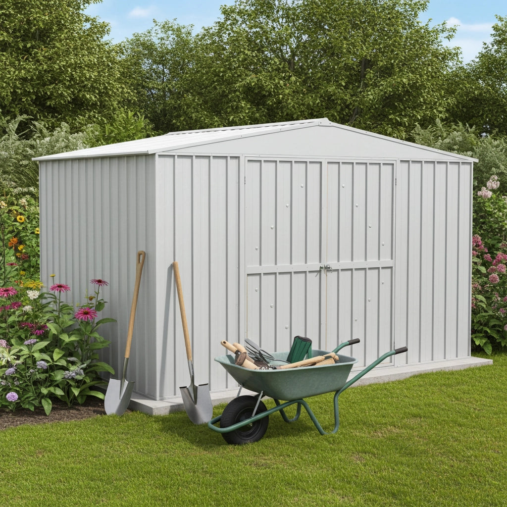 Box in Acciaio Zincato garage attrezzi lamiera 360x3.45cm x h2.12m - 150KG - 12,42mq - BIANCO