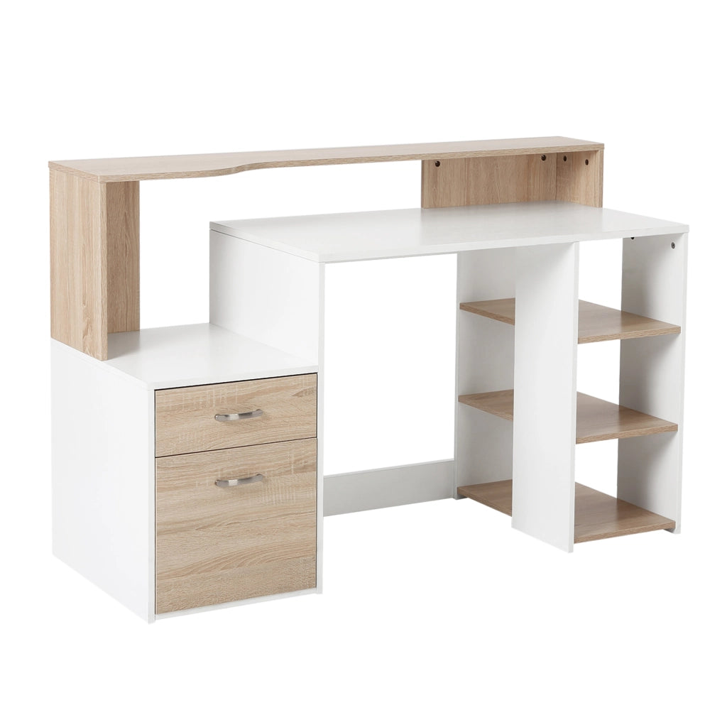 Scrivania per Computer con 2 Cassetti e Ripiani ¨C Xylo ¨C Quercia 137x55x92cm