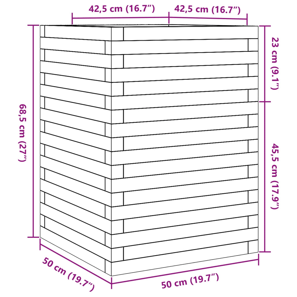 Fioriera | Cassetta per fiori | Vaso Giardino Marrone Cera 50x50x68,5cm Legno Massello Pino
