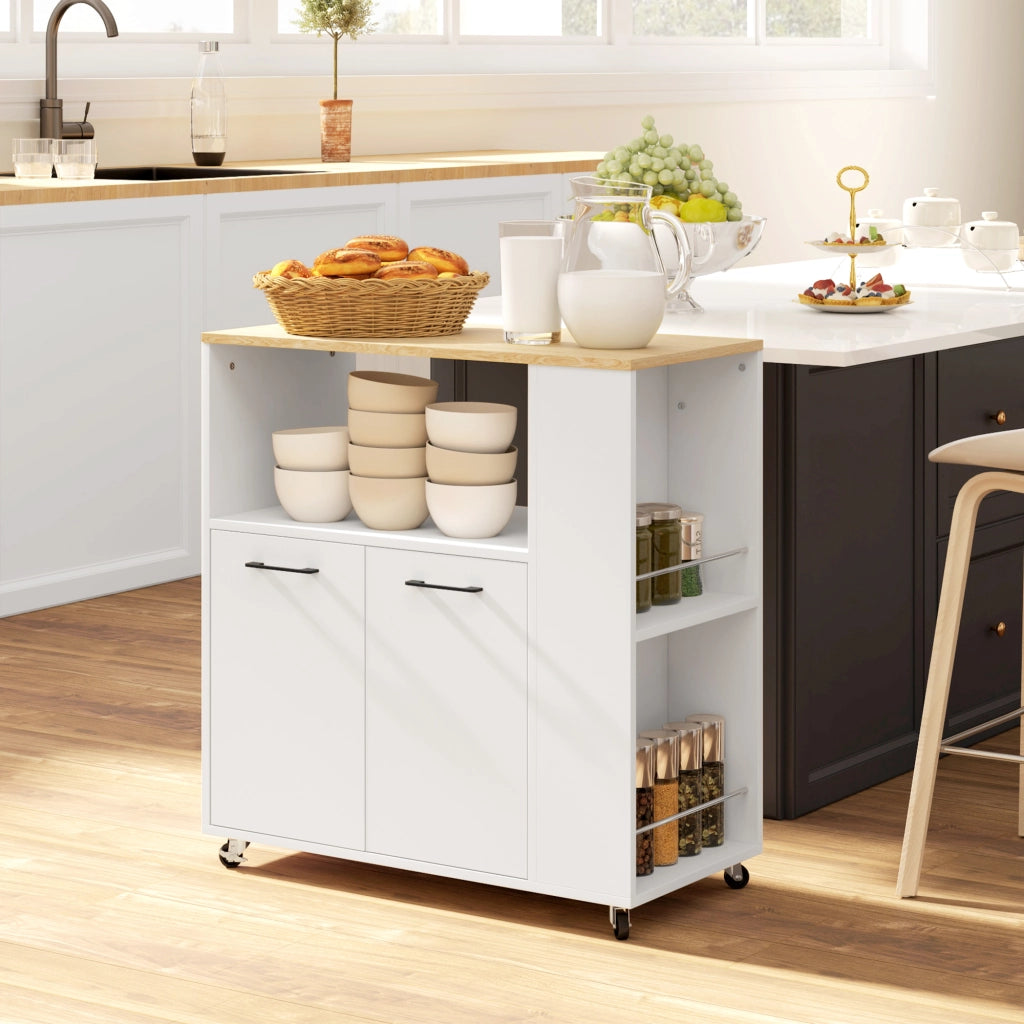 Carrello Cucina in Legno con Armadietto e Ripiano ¨C Minimal ¨C Rovere e Bianco 75x40x80.5