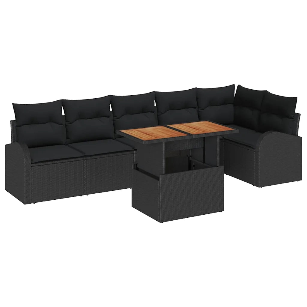 Set Divano da Giardino con archiviazione 7 pcs Nero Poly Rattan