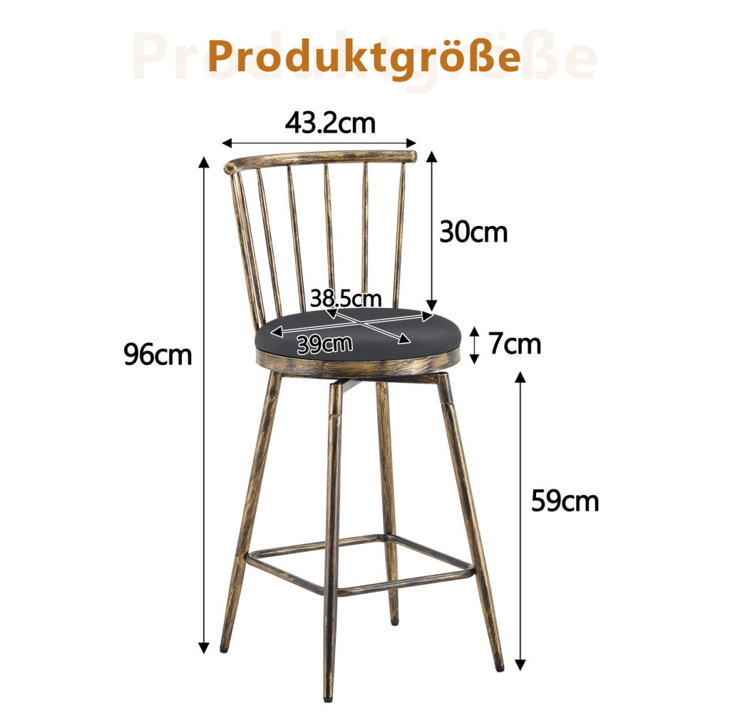 Sgabello da bar 39x39x96 cm in metallo nero e PU marrone, stile Windsor