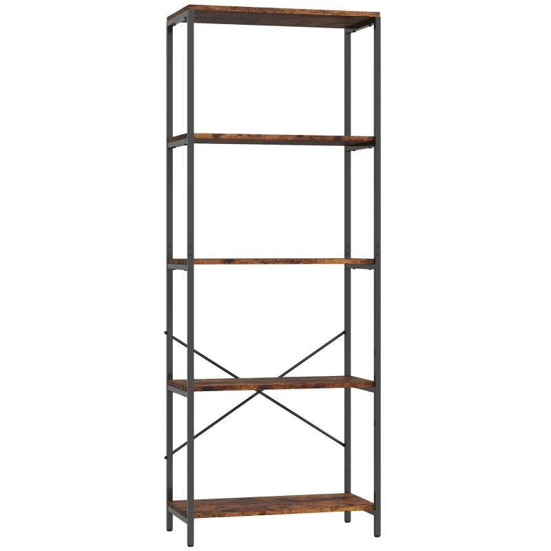 Libreria 79x35x161 cm a 5 ripiani in metallo marrone rustico